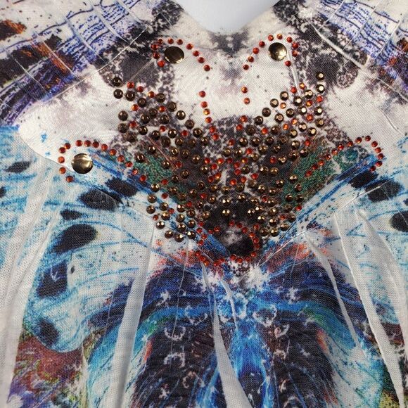 Butterfly rhinestone-adorned top with fluttery sleeves by OneWorld / Women's Med - Picture 4 of 8